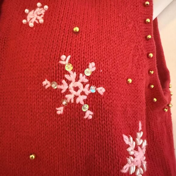 VINTAGE Red Snowman Christmas Sweater Vest | PL | Faux Fur Collar - Picture 6 of 13
